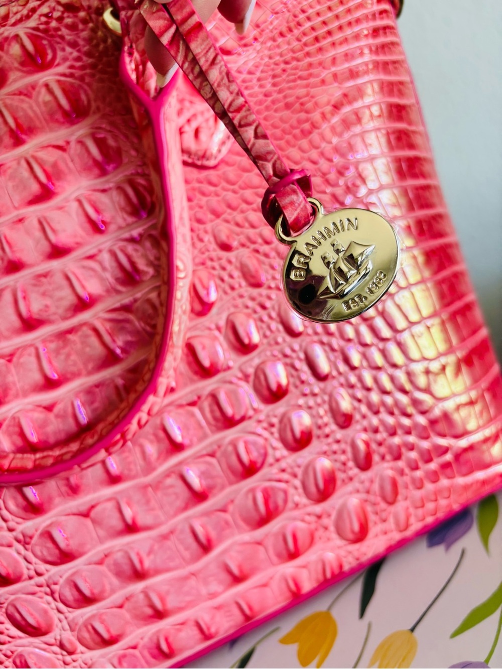 NWT Brahmin Duxbury Satchel Pink Punch Melbourne Leather - Picture 4 of 10